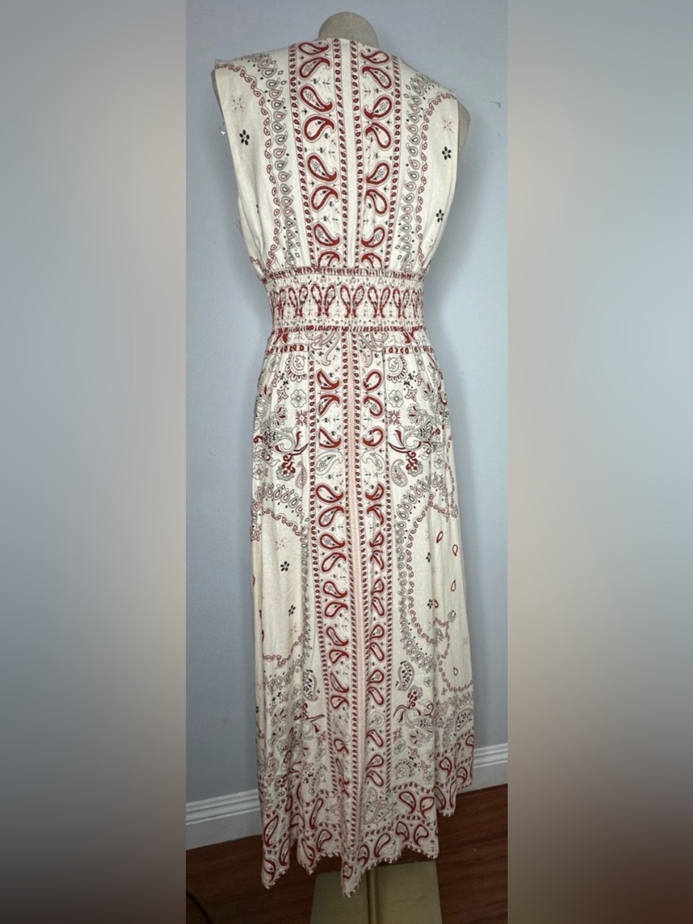 Christian Lacroix Cream Maxi Dress with Burgundy and Gray Paisley Print - Picture 4 of 9